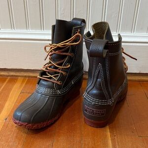 L.L. Bean Women's Dark Brown Duck Boots with Orange Laces